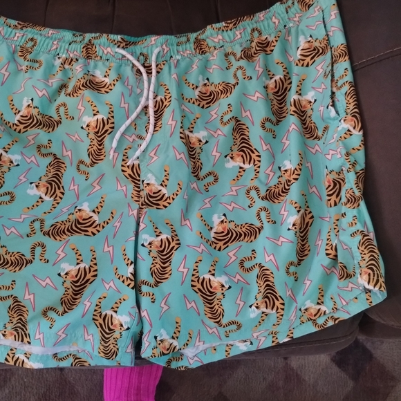 No Boundaries Tiger Print Swim Trunks - Green and Orange - Picture 1 of 1